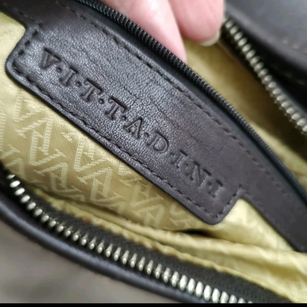 Adrian Vittadini Leather Shoulder Bag W/Snake Skin Look Trim Wide Leather Strap